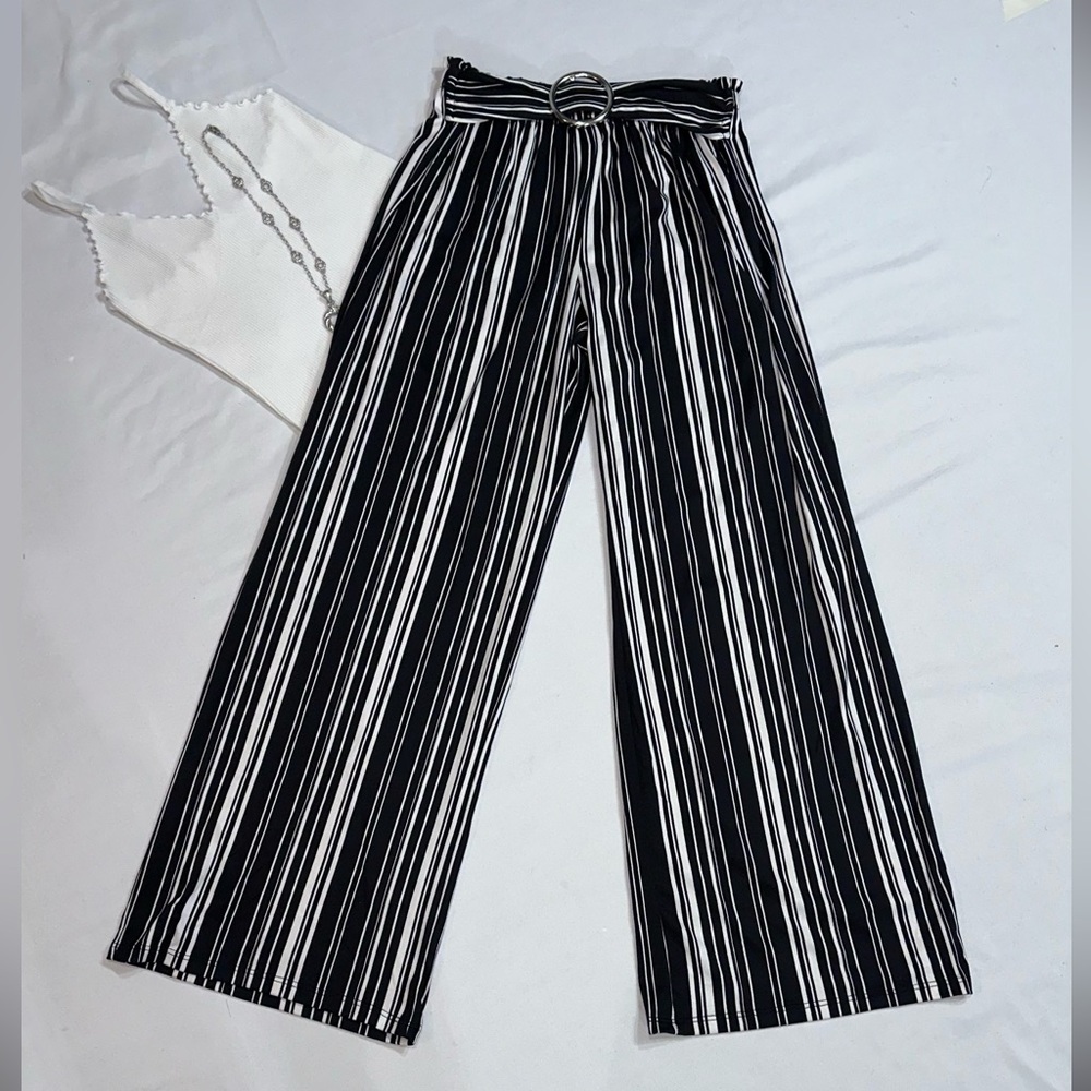 Fashion Nova Black and White Striped Pants